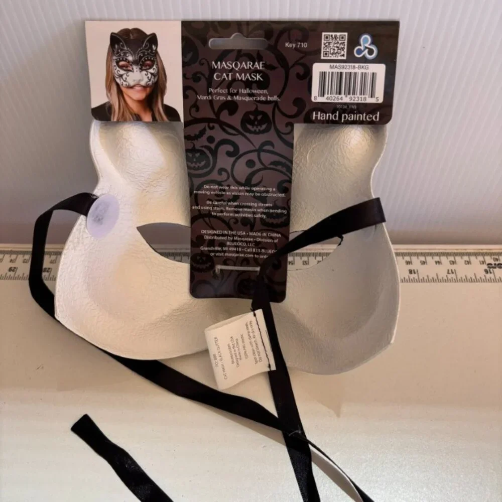 Masquerade Ceramic Cat Face Mask Halloween Hard Hand Painted Adult Teen 15+